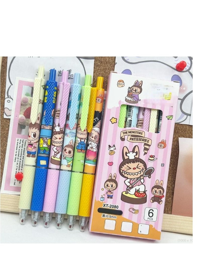 6 قطع من أقلام الجل، قلم حبر جاف برأس كروي 0.5 مم، خط يد ناعم لطيف، أدوات مكتبية، قلم حبر، لوازم مدرسية - Image 1