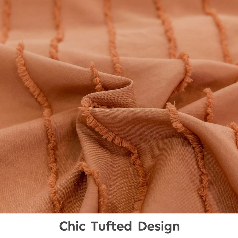 JELLYMONI Reversible Rust & White Duvet Cover King Size - 3PCS Microfiber Tufted Duvet Cover Set  Boho Striped Tufted Textured Duvet Cover with Corner Ties & Zipper Closure - Image 5