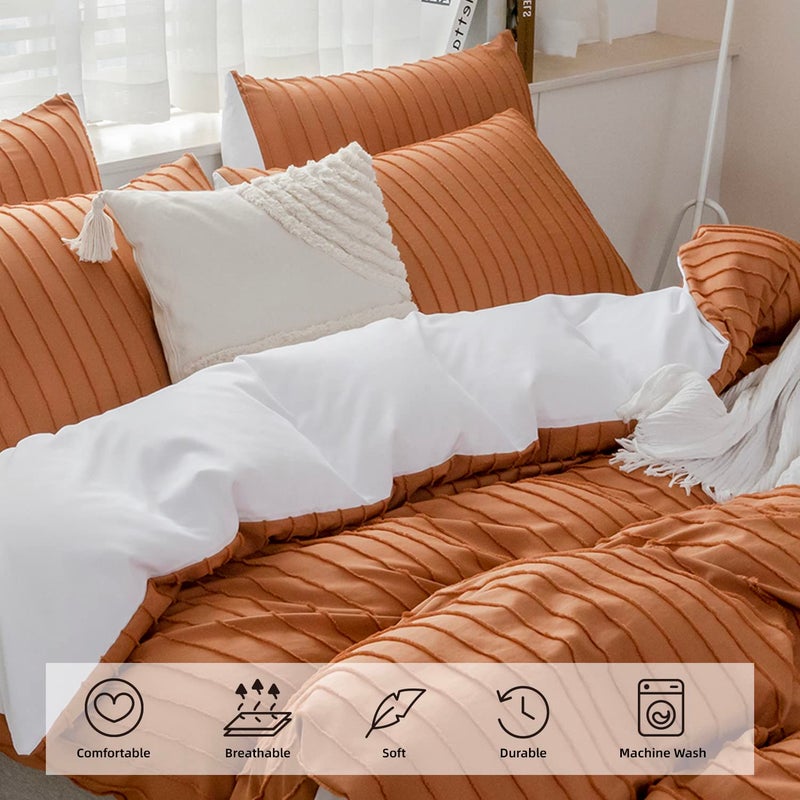 JELLYMONI Reversible Rust & White Duvet Cover King Size - 3PCS Microfiber Tufted Duvet Cover Set  Boho Striped Tufted Textured Duvet Cover with Corner Ties & Zipper Closure - Image 3