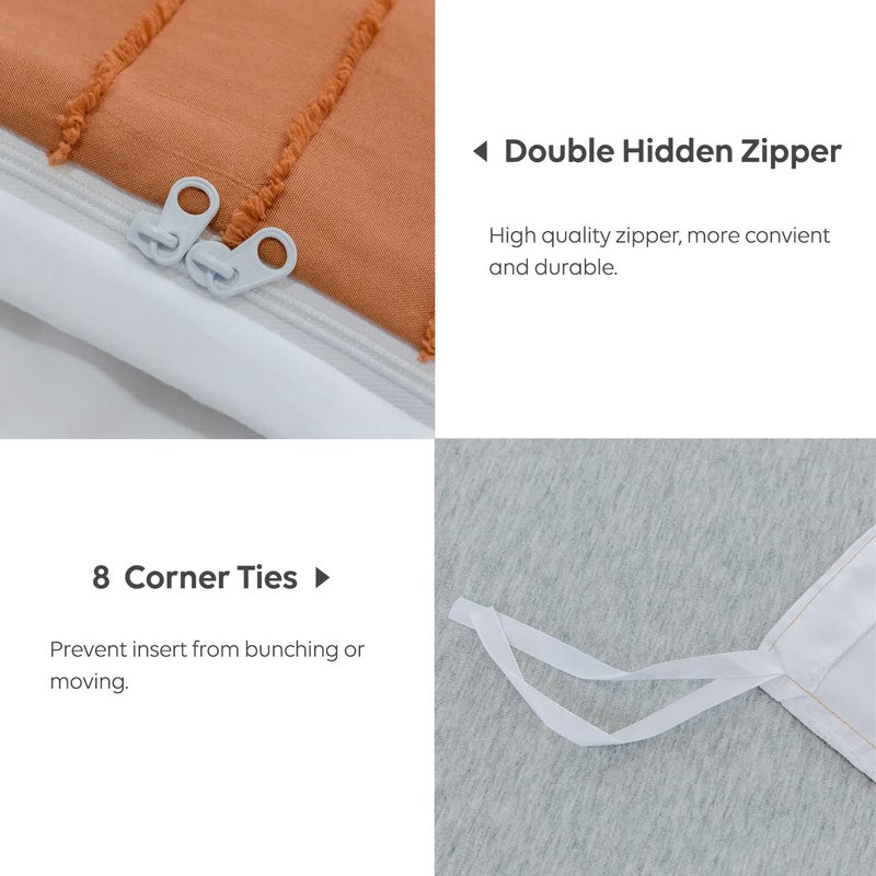 JELLYMONI Reversible Rust & White Duvet Cover King Size - 3PCS Microfiber Tufted Duvet Cover Set  Boho Striped Tufted Textured Duvet Cover with Corner Ties & Zipper Closure - Image 4