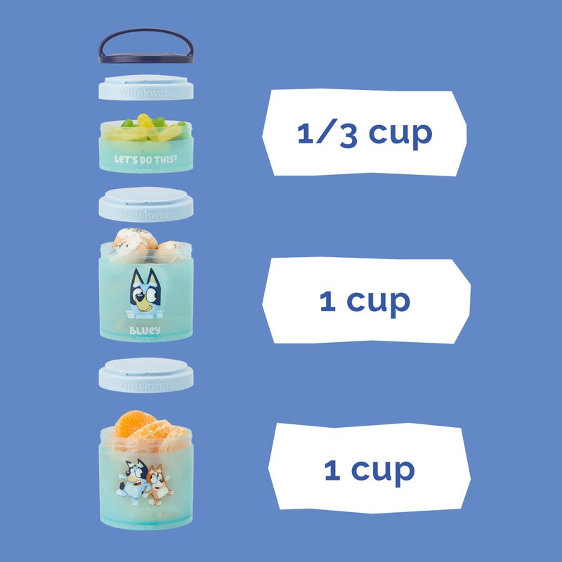 Whiskware Bluey Stackable Snack Containers for Babies, Toddlers, and Kids, 3 Stackable Snack Cups for School and Travel, Cupholder Friendly, Bluey and Bingo! Let’s Do This! - Image 3
