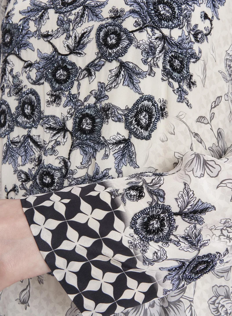 KASHKHA Floral Print Crepe Handwork Jalabiya