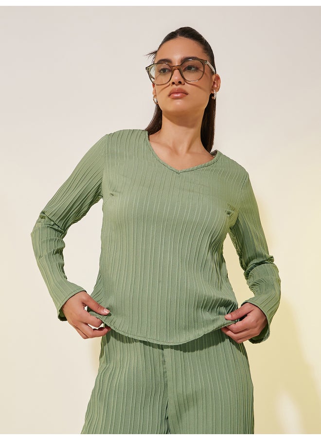 Take Two Take Two Textured V Neck Long Sleeve Top and Pants Co-Ords  - Image 3