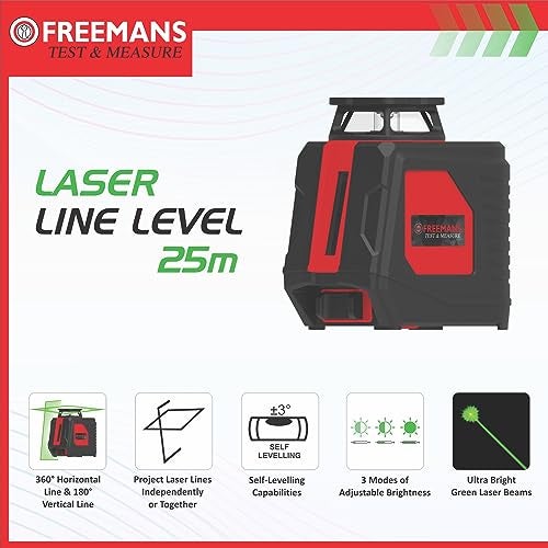 FREEMANS Test & Measure Green Beam Self Levelling 25m Cross Line Laser Level, with 4*AA Batteries for Home, DIY & Professional Use, 1 Year Warranty - Image 3