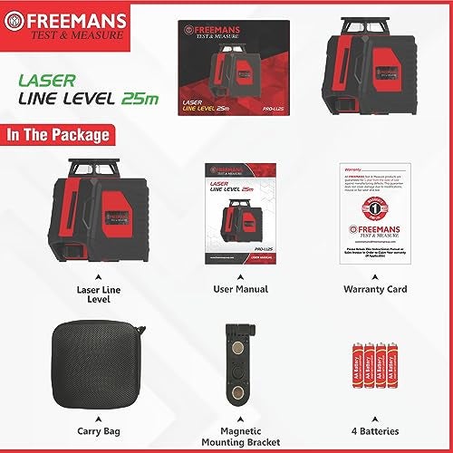FREEMANS Test & Measure Green Beam Self Levelling 25m Cross Line Laser Level, with 4*AA Batteries for Home, DIY & Professional Use, 1 Year Warranty - Image 4