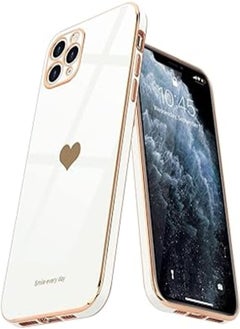 ELMO3EZZ for iPhone 11 Pro Case for Girl Women Cute Love-Heart Luxury Bling Plating Soft Back Cover Raised Full Camera Protection Bumper Silicone Shockproof Phone Case for iPhone 11 Pro, White