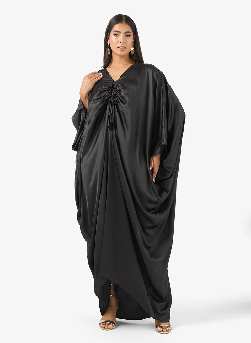V Neck Tie Detail Kaftan Dress