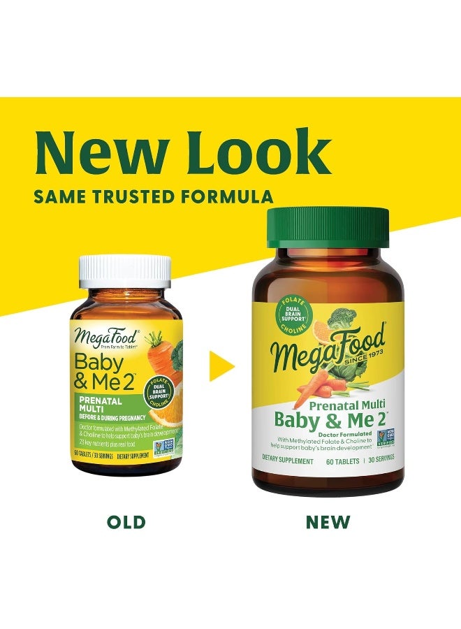 MegaFood Baby & Me 2 Prenatal Vitamin and Minerals - Vitamins for Women - with Folate (Folic Acid Natural Form), Choline, Iron, Iodine, and Vitamin C, Vitamin D and more - 120 Tabs (60 Servings) - Image 2