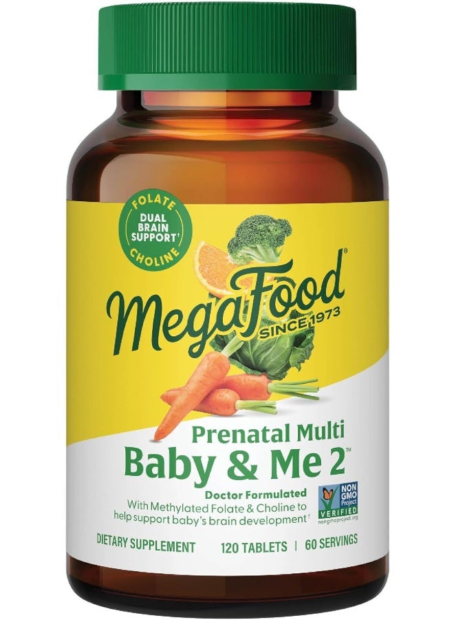MegaFood Baby & Me 2 Prenatal Vitamin and Minerals - Vitamins for Women - with Folate (Folic Acid Natural Form), Choline, Iron, Iodine, and Vitamin C, Vitamin D and more - 120 Tabs (60 Servings) - Image 1