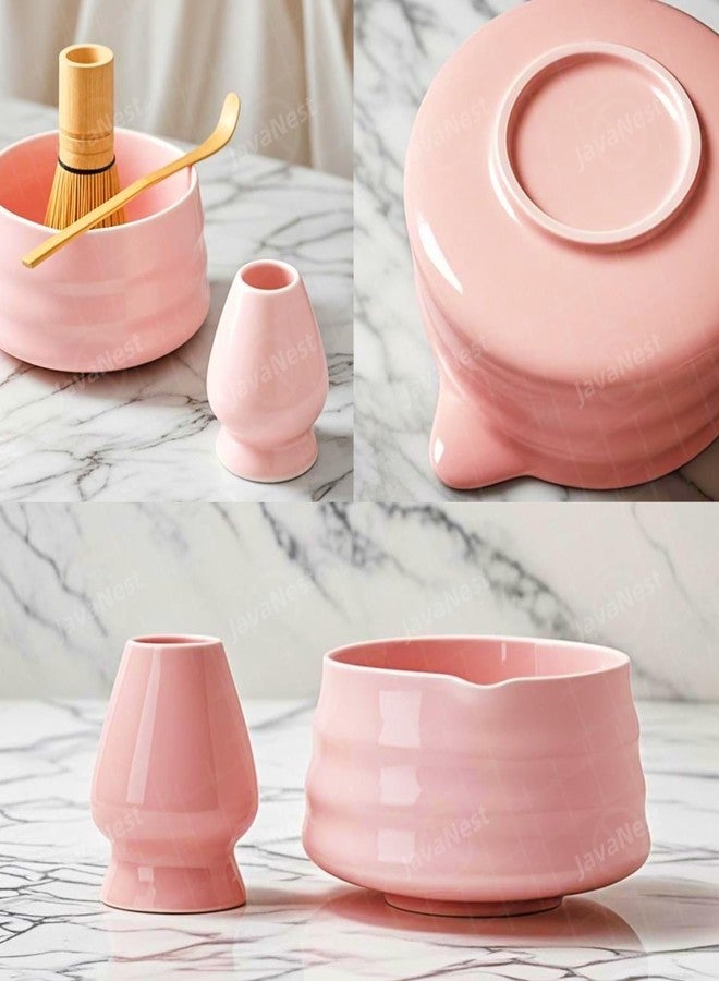 JavaNest 7-Piece Matcha Tea Set with Gift Card - 120-Prong Bamboo Whisk, Ceramic Bowl with Spout, Whisk Holder, Scoop, Spoon, Strainer & Scoop Holder - for Matcha Lovers (Pink) - Image 3