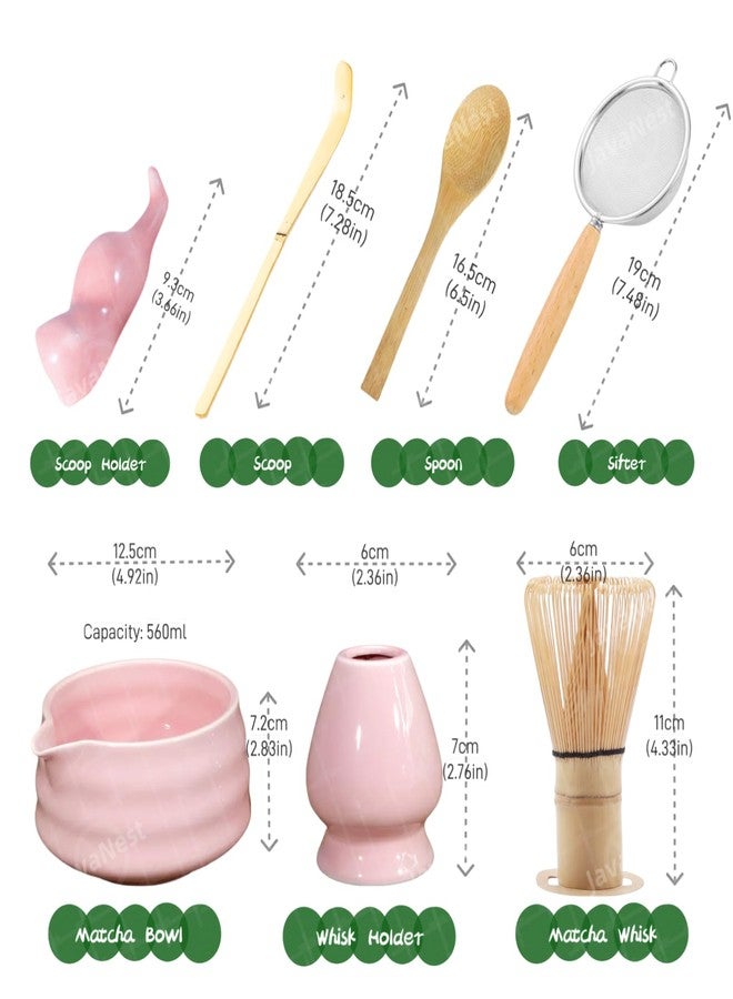 JavaNest 7-Piece Matcha Tea Set with Gift Card - 120-Prong Bamboo Whisk, Ceramic Bowl with Spout, Whisk Holder, Scoop, Spoon, Strainer & Scoop Holder - for Matcha Lovers (Pink) - Image 2