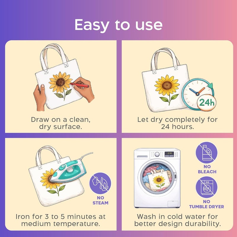 Zenacolor 40 مجموعة أقلام علامات القماش - غير سامة، غير قابلة للمحو ودائمة - قلم علامة نسيج برأس ناعم - Image 5