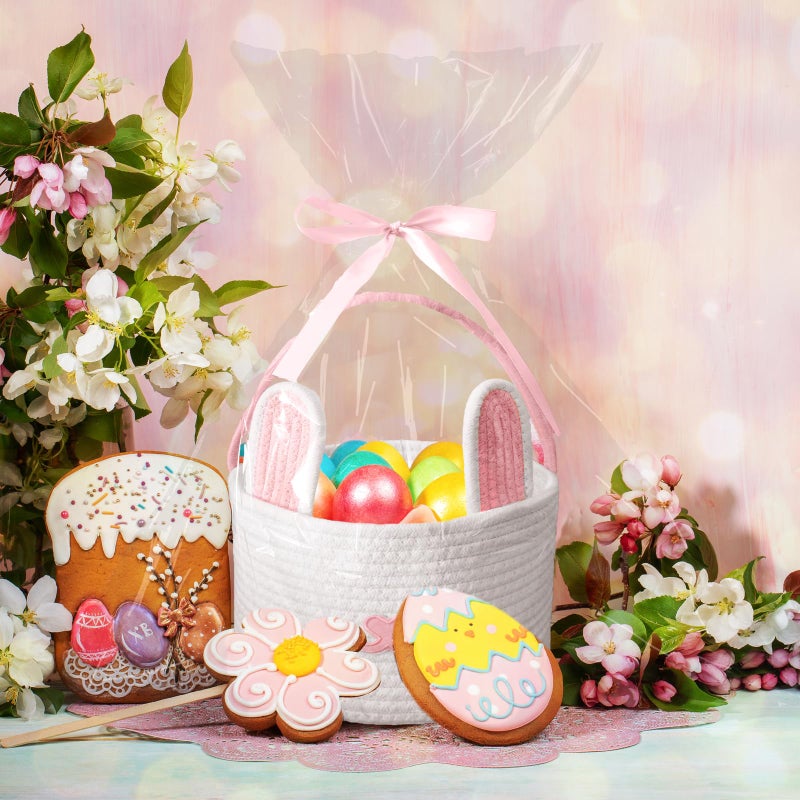 Poschnor Cute Easter Basket, Large Easter Bunny Basket, Woven Cotton Rope Baby Egg Easter Baskets for Girls, Boys, Toddler, Babies, Infant, with Gift Bags and Ribbons, Blue - Image 3