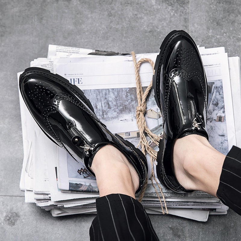 Heightened Leather Shoes Men'S Thick-Soled High-End Business Dress Men'S Shoes Wedding Shine Casual Shoes Soft Leather Soft-Soled Trendy Shoes - Image 1