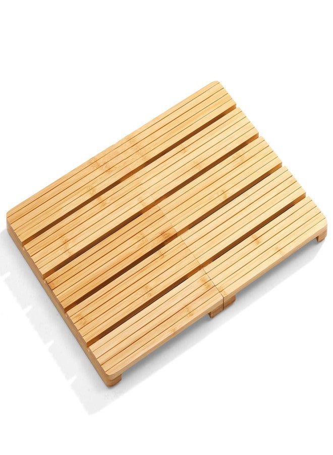 goodleben Foldable Bamboo Bath Mat for Shower, 19.68" x 14.17" in Non-Slip Wood Bathroom Rug, Quick-Dry Waterproof Carpet for Indoor Outdoor Use by Sink, Tub, Pool - Image 1