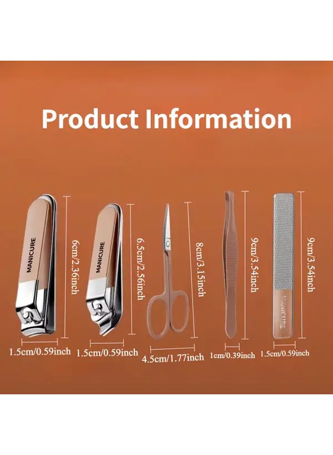 Brown Mirror 5 Piece Nail Clipper Set Stainless Steel Manicure Kit Portable - Image 4