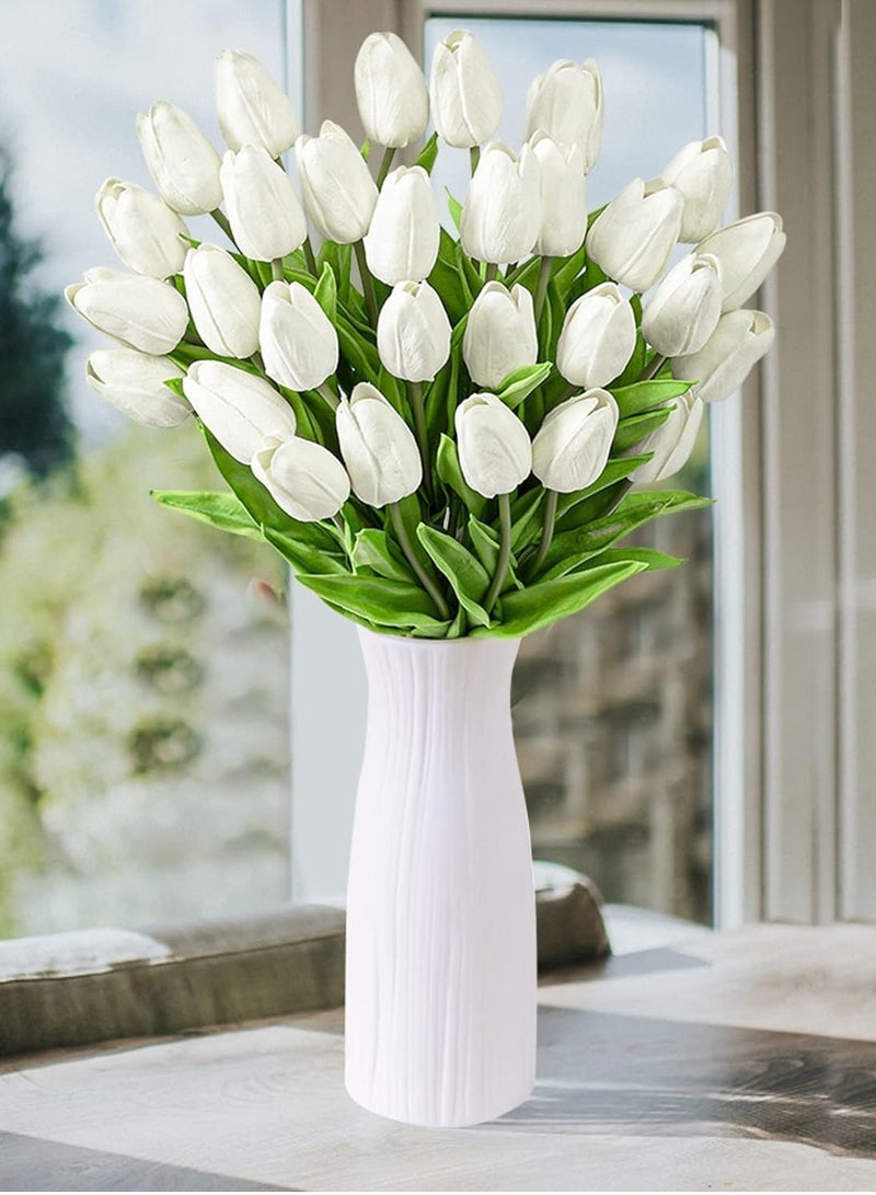 SYOSI Fake Tulips Artificial Flowers for Decoration, Faux Flowers Silk Tulips Real Touch Flowers Arrangement for Home Decor Indoor, Fake Flowers Bulk for Thanksgiving Gift Vase Wedding 30 pcs White  - Image 5