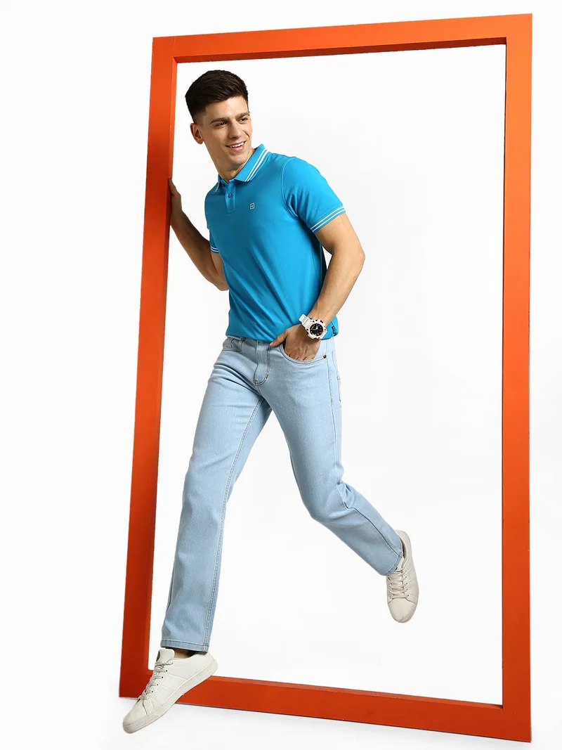 Urbano Fashion  Urbano Fashion Men's Ice Blue Regular Fit Washed Jeans Stretchable  | Best Price UAE