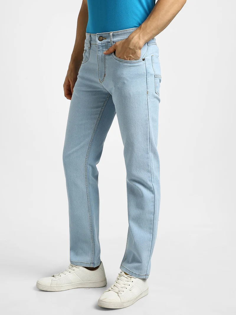 Urbano Fashion  Urbano Fashion Men's Ice Blue Regular Fit Washed Jeans Stretchable  | Best Price UAE
