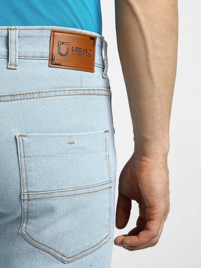 Urbano Fashion  Urbano Fashion Men's Ice Blue Regular Fit Washed Jeans Stretchable  | Best Price UAE