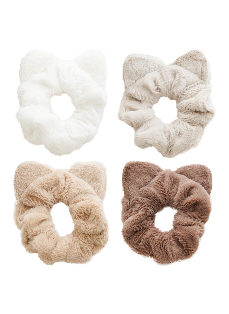 AEGYPIUS 4 Pack Soft Plush Cat Ear Hair Ties  Cute Kawaii Elastic Scrunchies with Ponytail Holders for Girls and Women 