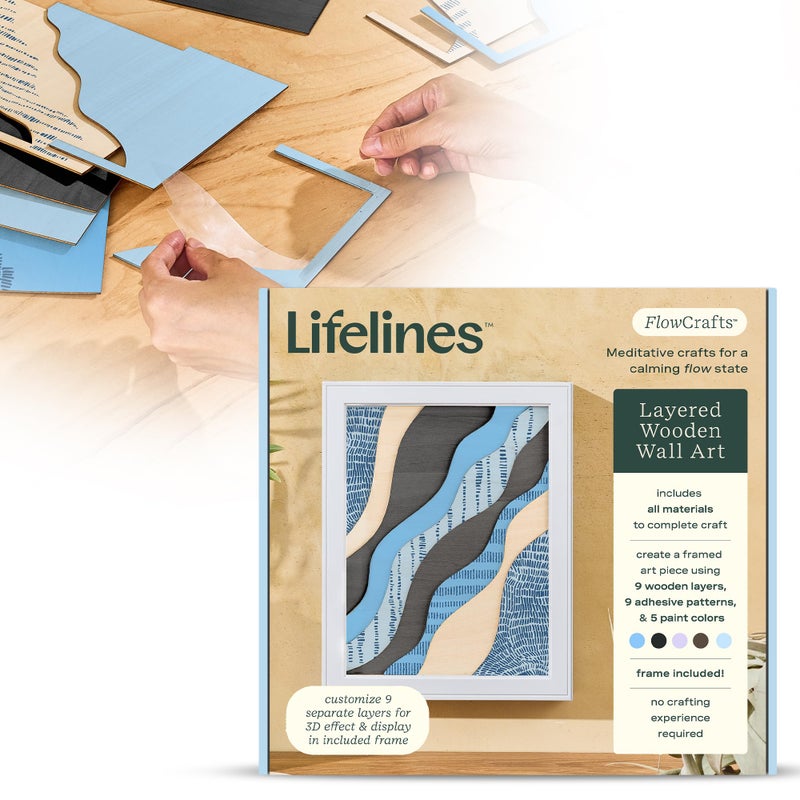 Lifelines FlowCrafts, Layered Wooden Wall Art - Framed Art Piece with 9 Layers, 5 Paint Colors, 9 Adhesive Patterns & Picture Frame - Sensory Arts & Crafts Kit for Teens & Adults - DIY Wall DÃ©cor - Image 1