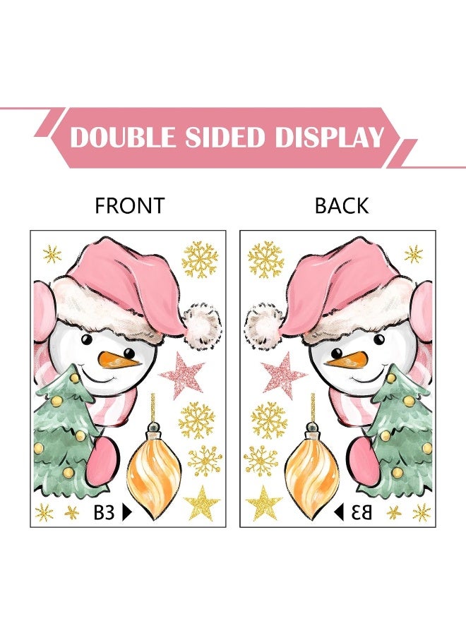 Home Trove Yovkky Merry Christmas Window Clings 9 Sheets, 2025 New Year Pink Santa Claus Xmas Snowman Poinsettia Flowers Stickers Decals Decor, Winter Snowflakes Holiday Party Home Kitchen Decorations  - Image 3