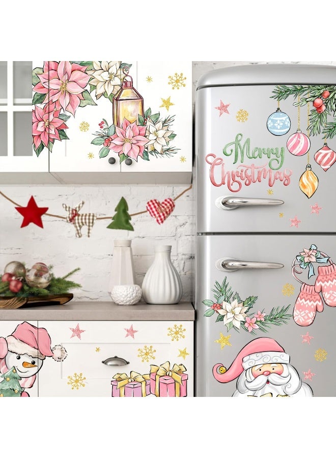 Home Trove Yovkky Merry Christmas Window Clings 9 Sheets, 2025 New Year Pink Santa Claus Xmas Snowman Poinsettia Flowers Stickers Decals Decor, Winter Snowflakes Holiday Party Home Kitchen Decorations  - Image 5