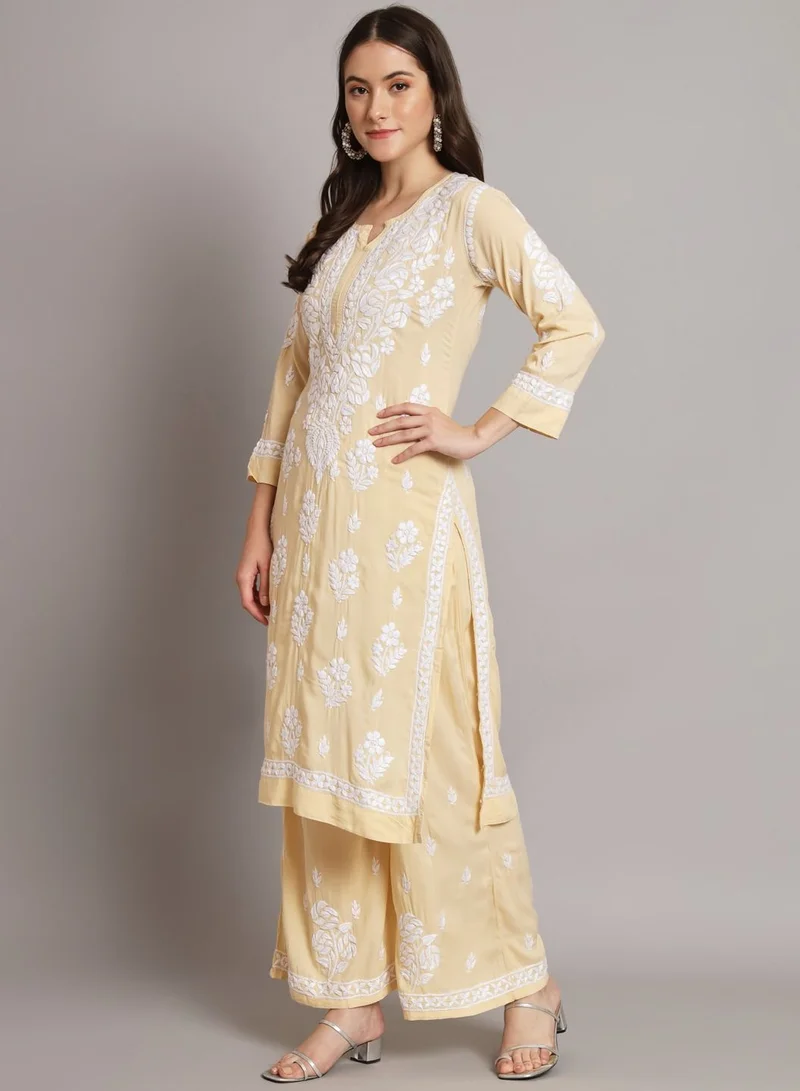 Alaya Hand embroidered chikan modal straight kurta palazzos AL3668