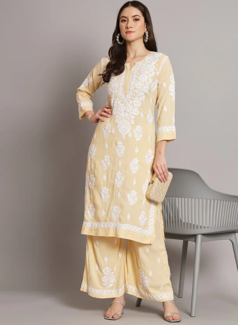 Alaya Hand embroidered chikan modal straight kurta palazzos AL3668