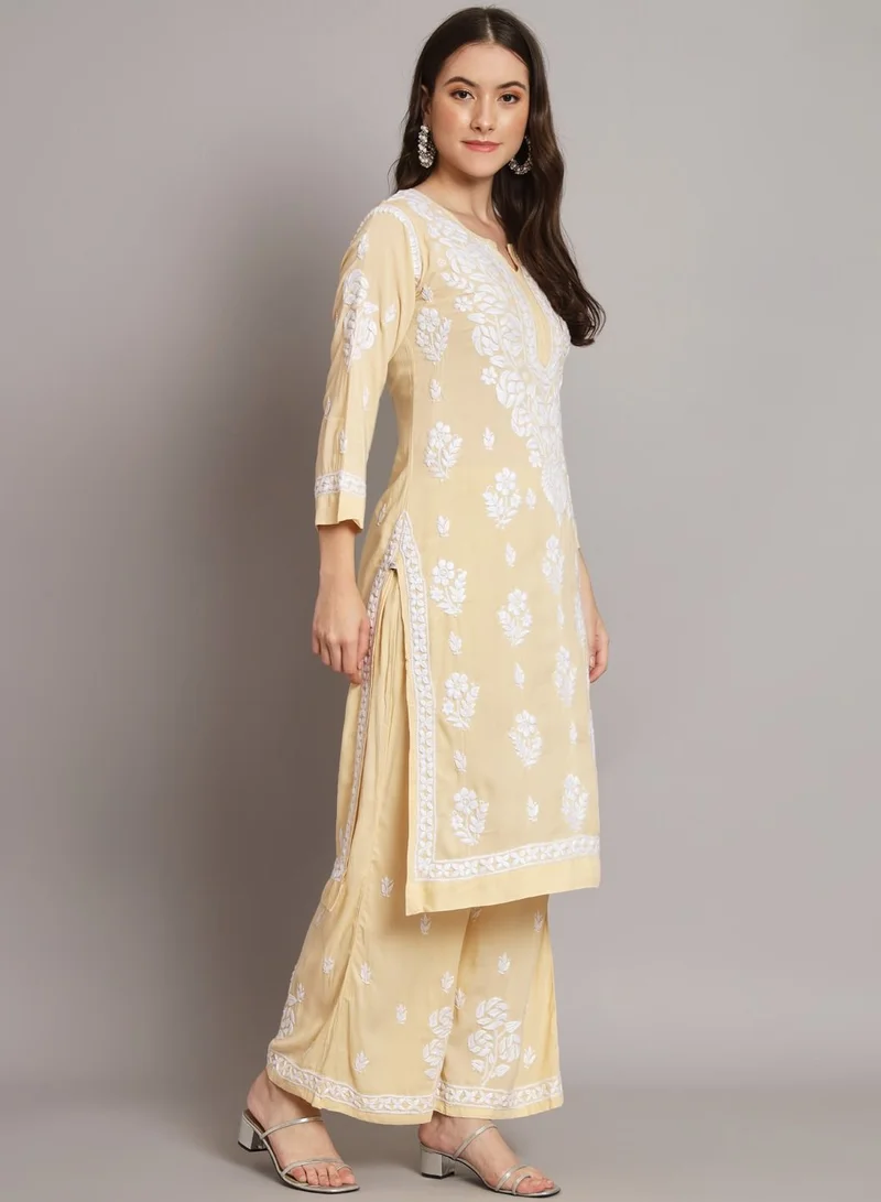 Alaya Hand embroidered chikan modal straight kurta palazzos AL3668