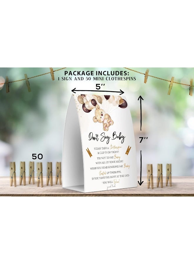 Pazag Don't Say Baby Set - One 5x7 Sign and 50 Mini Clothespins, Baby Shower Games, Baby Shower Decoration, Gender Neutral Baby Shower - MsJb041 - Image 2