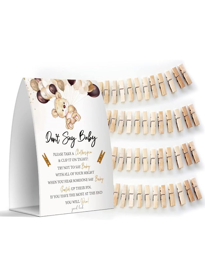 Pazag Don't Say Baby Set - One 5x7 Sign and 50 Mini Clothespins, Baby Shower Games, Baby Shower Decoration, Gender Neutral Baby Shower - MsJb041 - Image 1