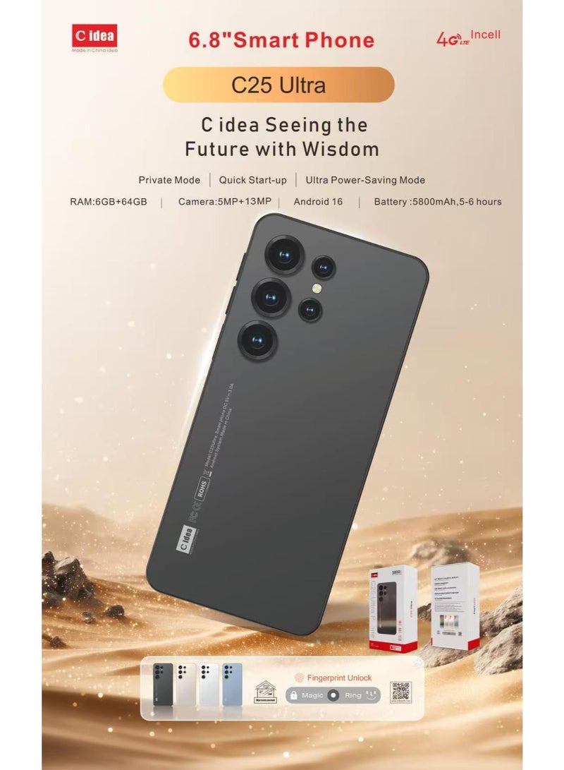 C idea C25 Ultra Smart Phone 6.8 inch Display 6GB RAM 64GB ROM Android Mobile 5MP+13MP Camera Face unlock 5800mAh Blue - Image 4