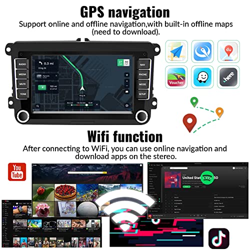 SIXWIN Android Car Stereo for VW Volkswagen Seat Golf Passat Jetta Beetle Tiguan Touran EOS 7” Double Din Touchscreen Bluetooth Radio with Apple CarPlay Android Auto GPS Navigation WiFi FM Backup Camera MIC - Image 5