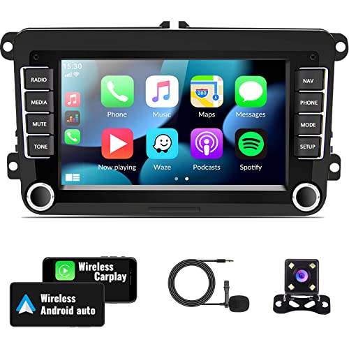 SIXWIN Android Car Stereo for VW Volkswagen Seat Golf Passat Jetta Beetle Tiguan Touran EOS 7” Double Din Touchscreen Bluetooth Radio with Apple CarPlay Android Auto GPS Navigation WiFi FM Backup Camera MIC - Image 1