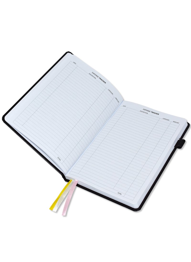 FIS FIS Budget Planner with Elastic Pen Loop, Vinyl, Size A5, White Paper, 100 GSM, 128 Pages, Hard Cover, Round Corners, Colour Black - FSORA5BPLANVBK  - Image 2