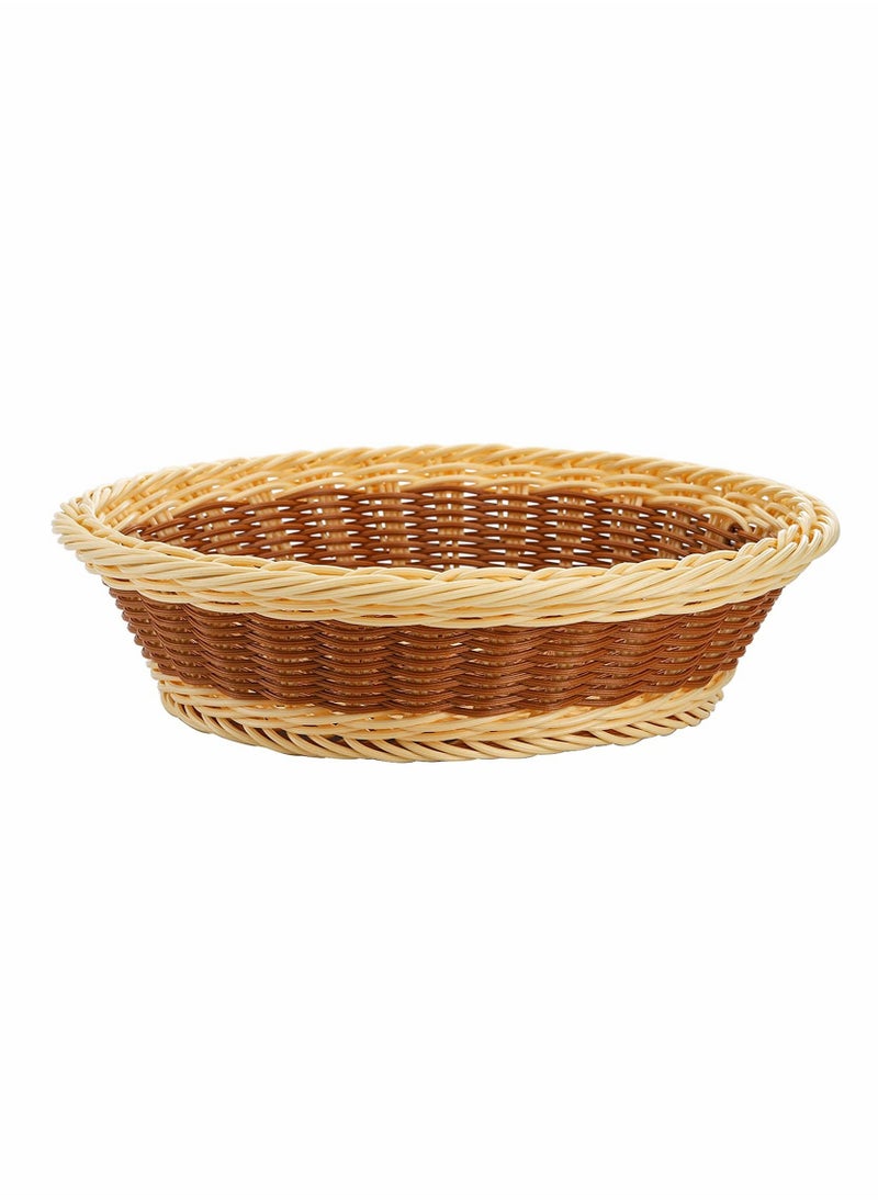 SYOSI - 3 Pack Woven Breads Baskets, SYOSI 11.5 Inch Poly-Wicker Round Fruit Baskets Stackable Food Serving Holder Imitation Rattan Basket for Kitchen, Restaurant, Outdoor, (Brown, Beige) - Image 1