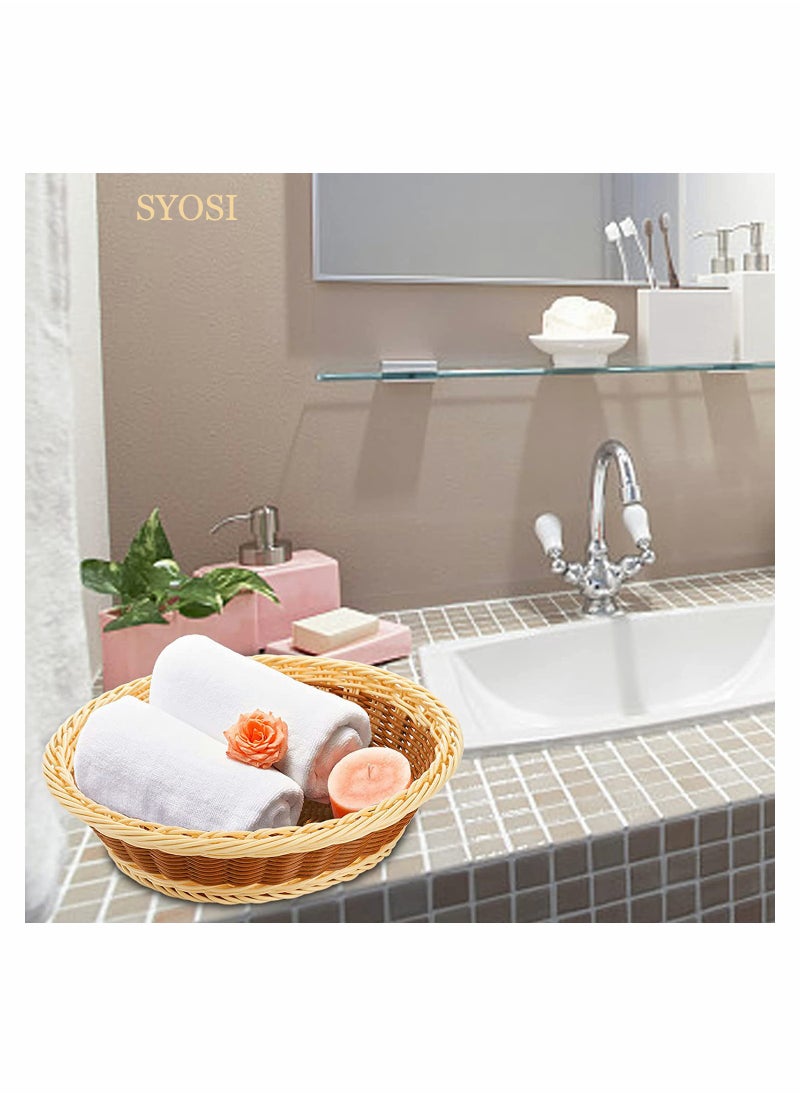 SYOSI - 3 Pack Woven Breads Baskets, SYOSI 11.5 Inch Poly-Wicker Round Fruit Baskets Stackable Food Serving Holder Imitation Rattan Basket for Kitchen, Restaurant, Outdoor, (Brown, Beige) - Image 1