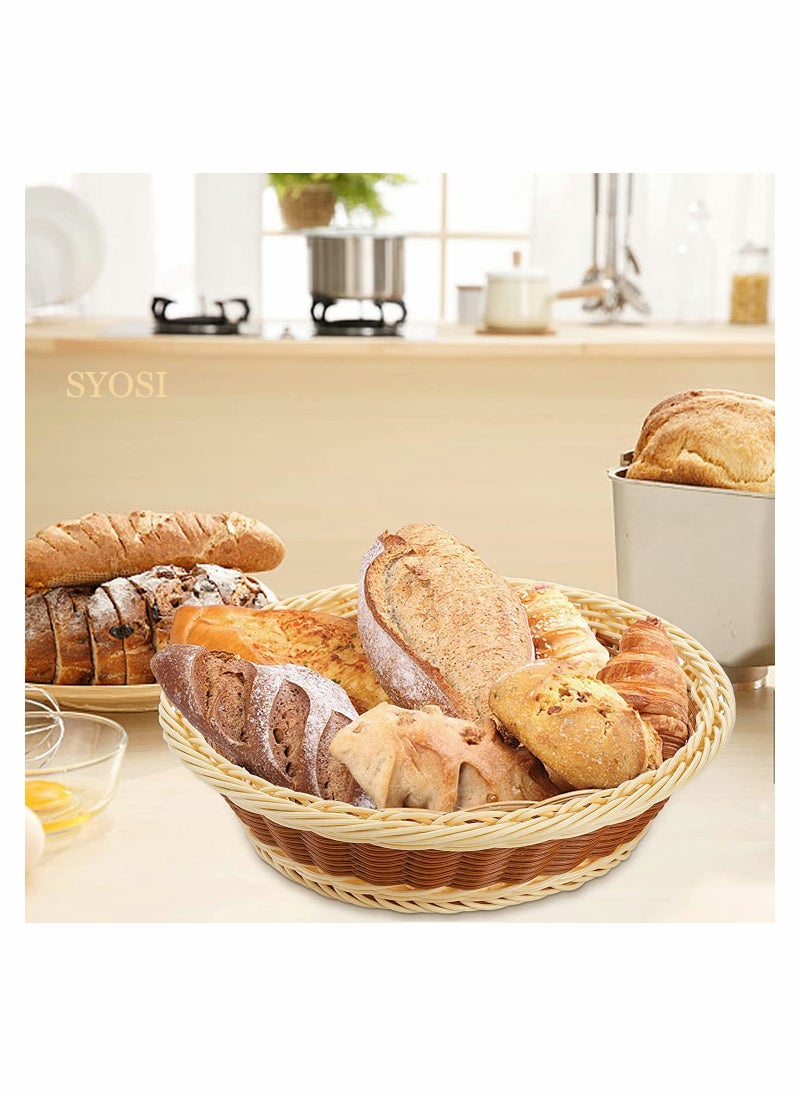 SYOSI - 3 Pack Woven Breads Baskets, SYOSI 11.5 Inch Poly-Wicker Round Fruit Baskets Stackable Food Serving Holder Imitation Rattan Basket for Kitchen, Restaurant, Outdoor, (Brown, Beige) - Image 1