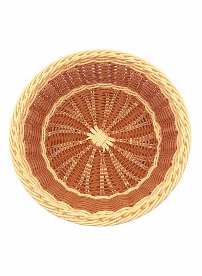 SYOSI - 3 Pack Woven Breads Baskets, SYOSI 11.5 Inch Poly-Wicker Round Fruit Baskets Stackable Food Serving Holder Imitation Rattan Basket for Kitchen, Restaurant, Outdoor, (Brown, Beige) - Image 1