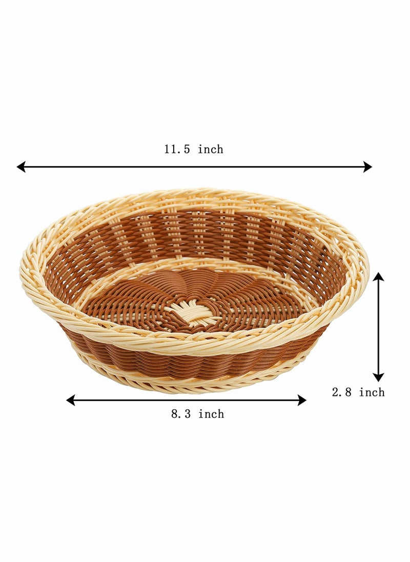 SYOSI - 3 Pack Woven Breads Baskets, SYOSI 11.5 Inch Poly-Wicker Round Fruit Baskets Stackable Food Serving Holder Imitation Rattan Basket for Kitchen, Restaurant, Outdoor, (Brown, Beige) - Image 1