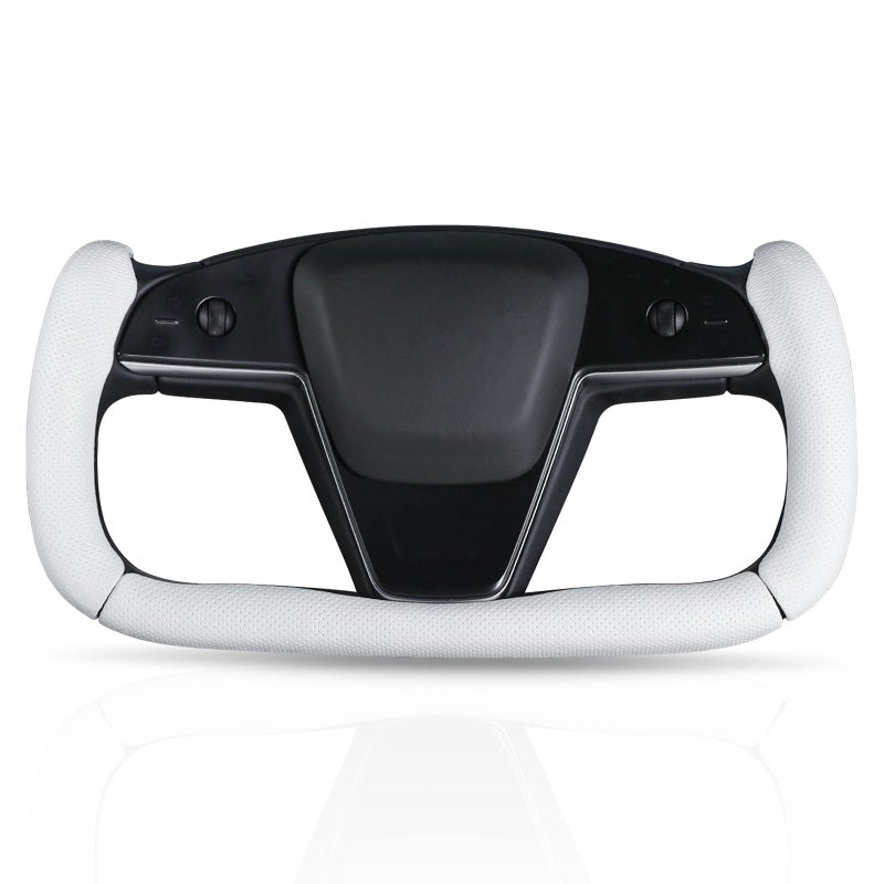 Aimato Steering Wheel Cover for Tesla Yoke Steering Wheel Cover Customzied for Tesla Model S 2021PresentModel X 2021Present AccessoriesAntiSlipComfortable GripBreathableNappa White - Image 2