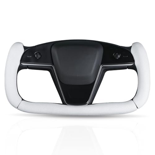 Aimato Steering Wheel Cover for Tesla Yoke Steering Wheel Cover Customzied for Tesla Model S 2021PresentModel X 2021Present AccessoriesAntiSlipComfortable GripBreathableNappa White - Image 1