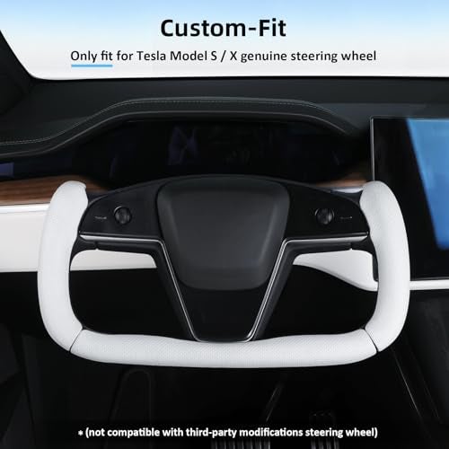 Aimato Steering Wheel Cover for Tesla Yoke Steering Wheel Cover Customzied for Tesla Model S 2021PresentModel X 2021Present AccessoriesAntiSlipComfortable GripBreathableNappa White - Image 3
