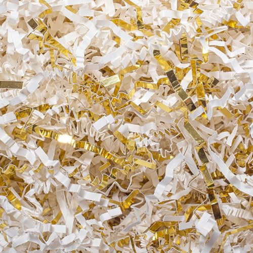 Mefleet 12 LB Crinkle Cut Paper Shred Filler 8 oz White Gold Crinkle Shredded Paper for Gift Box Gift Basket Bag Filler Grass Cushion Stuffing for Easter Mothers day Birthday Packaging Wrapping - Image 1