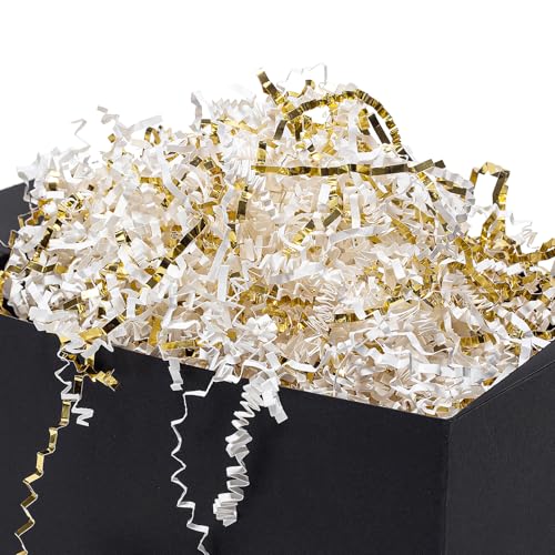 Mefleet 12 LB Crinkle Cut Paper Shred Filler 8 oz White Gold Crinkle Shredded Paper for Gift Box Gift Basket Bag Filler Grass Cushion Stuffing for Easter Mothers day Birthday Packaging Wrapping - Image 3