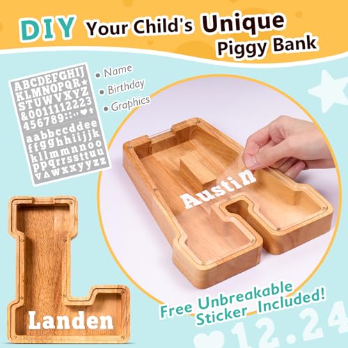 SummiDate Wooden Letter Piggy Bank| Piggy Bank for Boys Girls Toddler| Alphabet L Money Bank| Coin Bank Birthday Gift for Kids|Birthday Easter Gifts for Kids (L) - Image 3