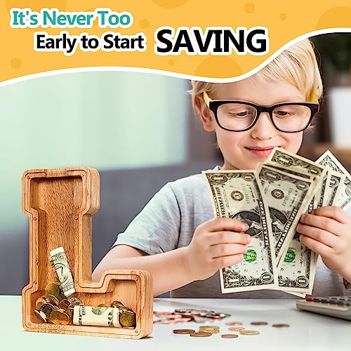 SummiDate Wooden Letter Piggy Bank| Piggy Bank for Boys Girls Toddler| Alphabet L Money Bank| Coin Bank Birthday Gift for Kids|Birthday Easter Gifts for Kids (L) - Image 4