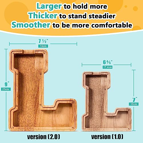SummiDate Wooden Letter Piggy Bank| Piggy Bank for Boys Girls Toddler| Alphabet L Money Bank| Coin Bank Birthday Gift for Kids|Birthday Easter Gifts for Kids (L) - Image 2